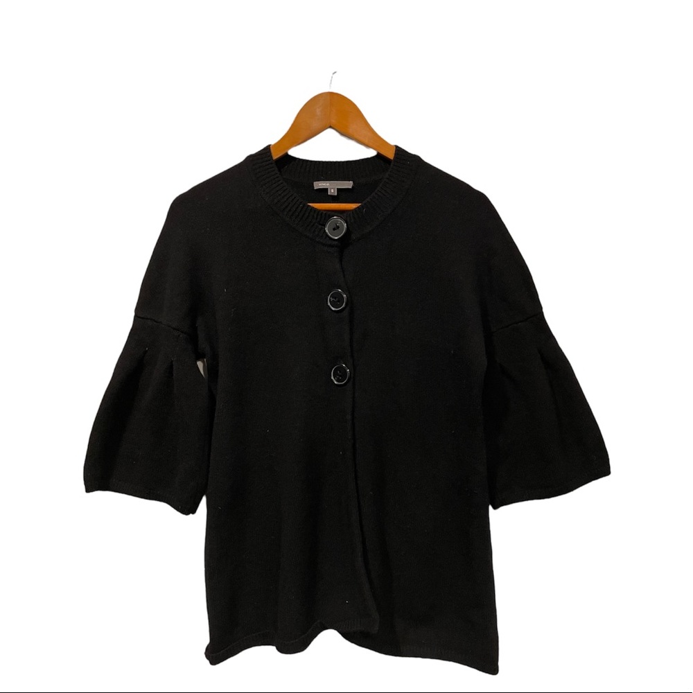 Vince 100% Cashmere Cardigan Sweater 3/4 Bell Sleeve Black Medium